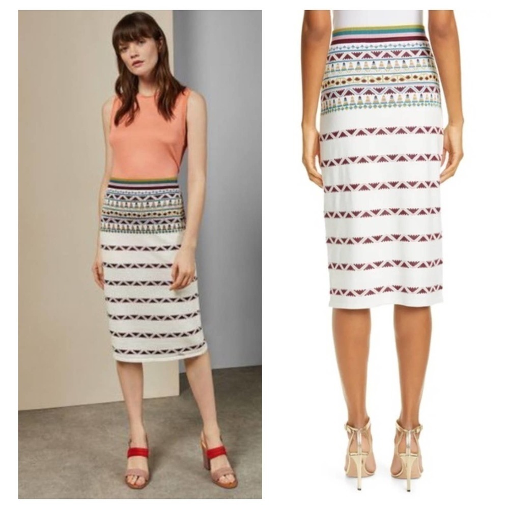 NWT TED BAKER LONDON COARI Aztec knitted midi skirt (2)